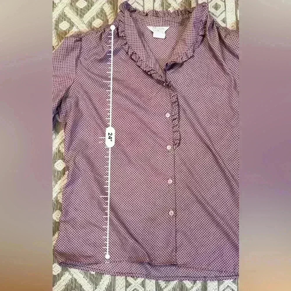 Vintage ALLYSON HOLLEY Top/Blouse Mauve BUTTON UP Silky RUFFLES XL - Picture 6 of 9